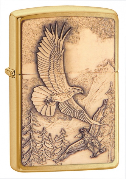 Зажигалка ZIPPO Eagles, с покрытием Brushed Brass, латунь/сталь, золотистая, матовая, 36x12x56 мм