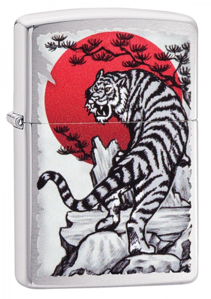 Зажигалка ZIPPO Asian Tiger с покрытием Brushed Chrome, латунь/сталь, серебристая, 36x12x56 мм