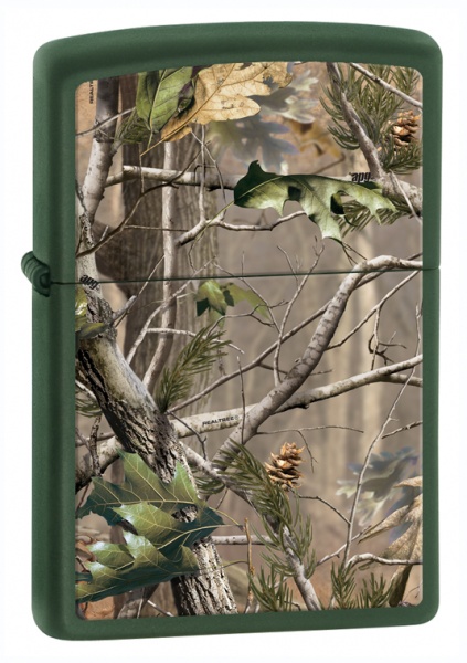 Зажигалка ZIPPO Realtree® с покрытием Green Matte, латунь/сталь, зеленая, матовая, 36x12x56 мм