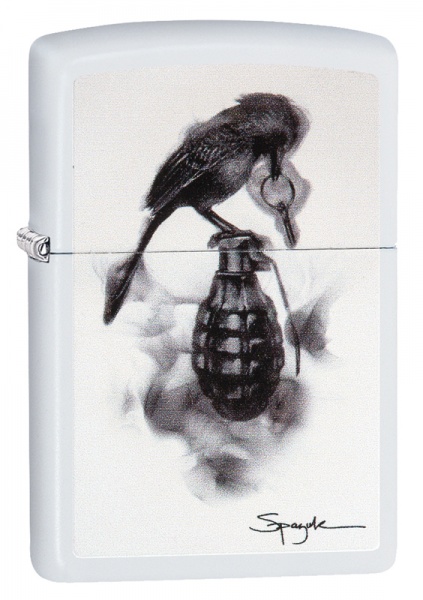 Зажигалка ZIPPO Spazuk с покрытием White Matte, латунь/сталь, белая, матовая, 36x12x56 мм
